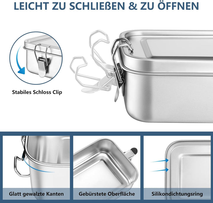 Onader Brotdose mit Fächern, Edelstahl Lunchbox Bento Box Für Kinder Erwachsene, Brotzeitdose mit Ab