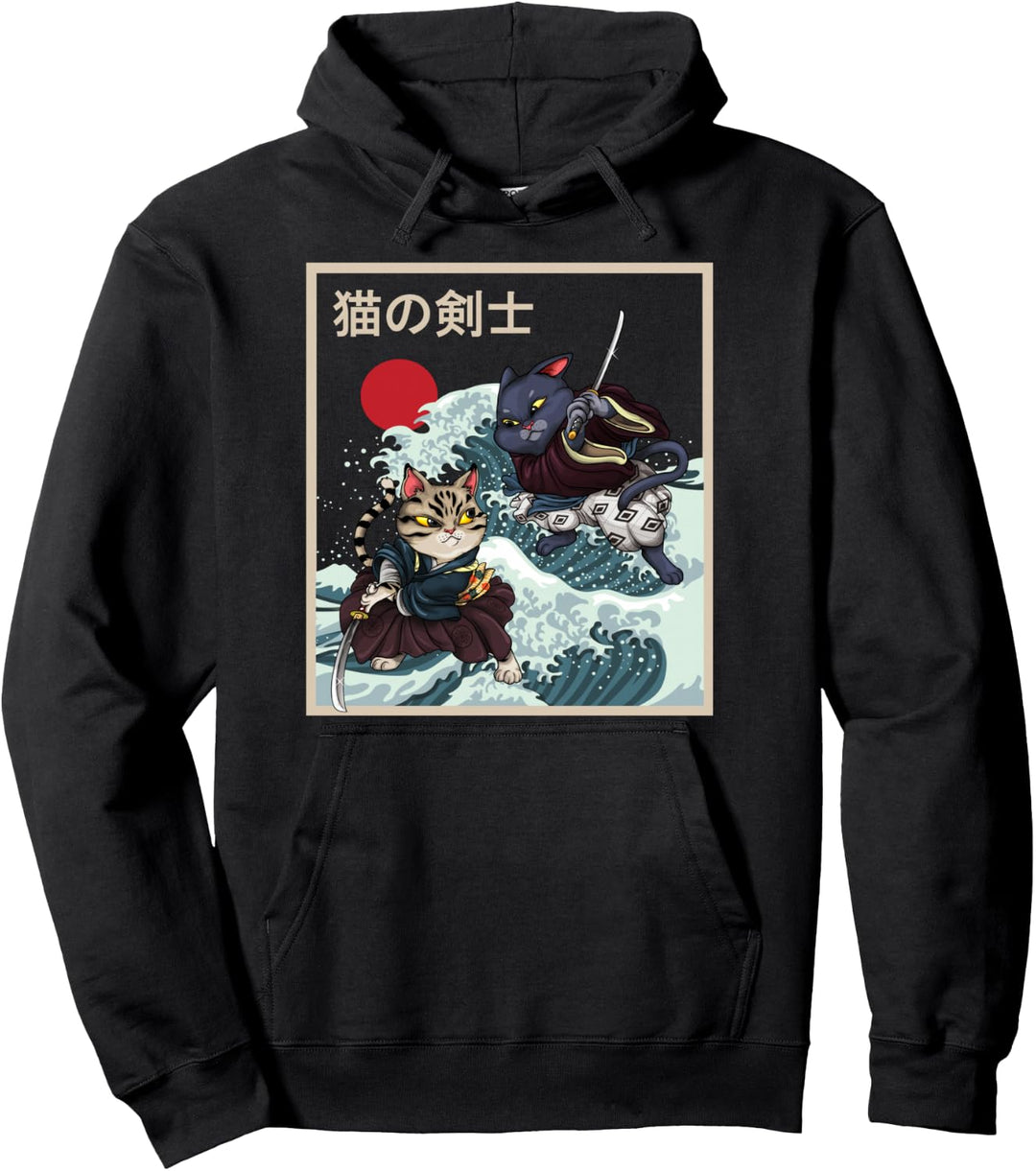 Vintage Japan Samurai Neko Asia Kanagawa Katze Pullover Hoodie