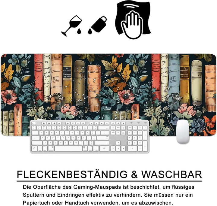 Blumen Mauspad Buch xl Gross Gaming Mousepad Retro Desk Pad Flower Desk Mat Book Bürozubehör Schreib
