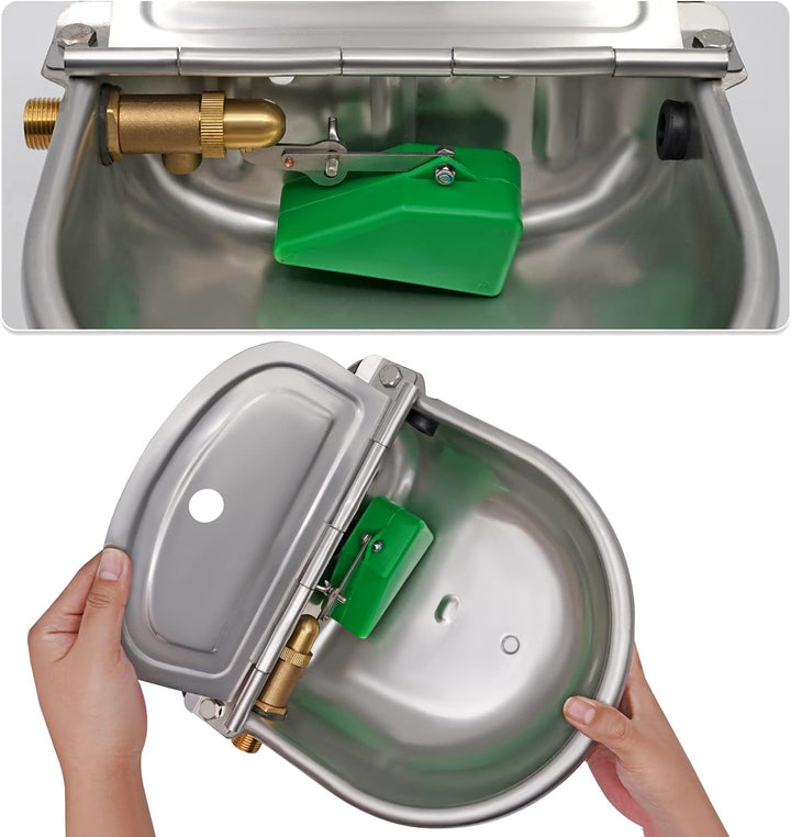 Edelstahl Wassernapf mit 1/2 Zoll Messing Schwimmerventil Hund Automatische Tränke mit Ablassschraub