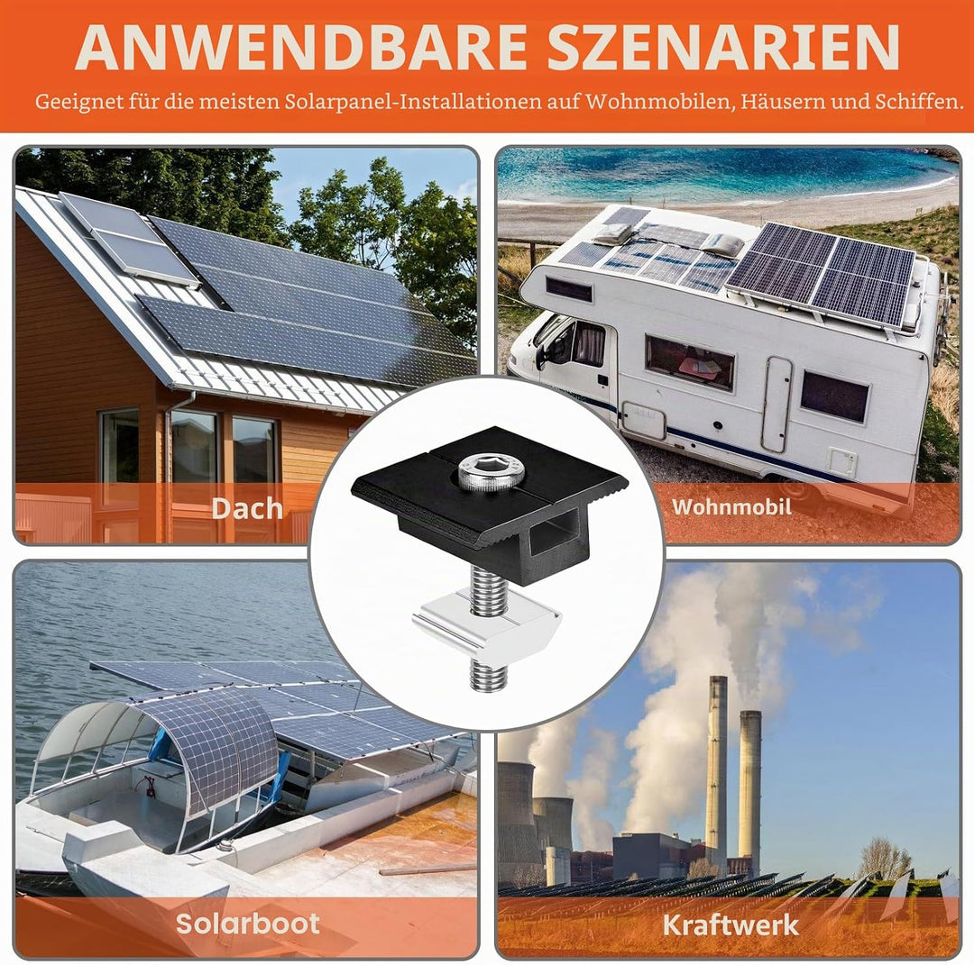 Solarmodul Halterung Mittelklemmen 30mm Schwarz: 10 Stück Solarpanel Halterung, PV Modul Klemmen, Al