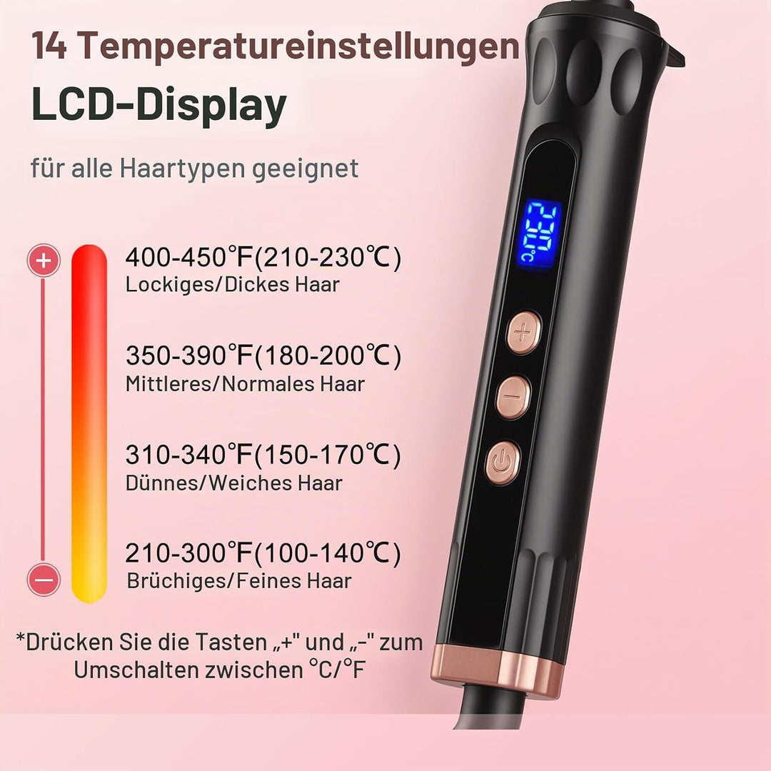 Lockenstab Kegelförmig 13-25mm, Gleichmässige Wärme Durch Keramikbeschichtung, LCD-Display mit 14 St