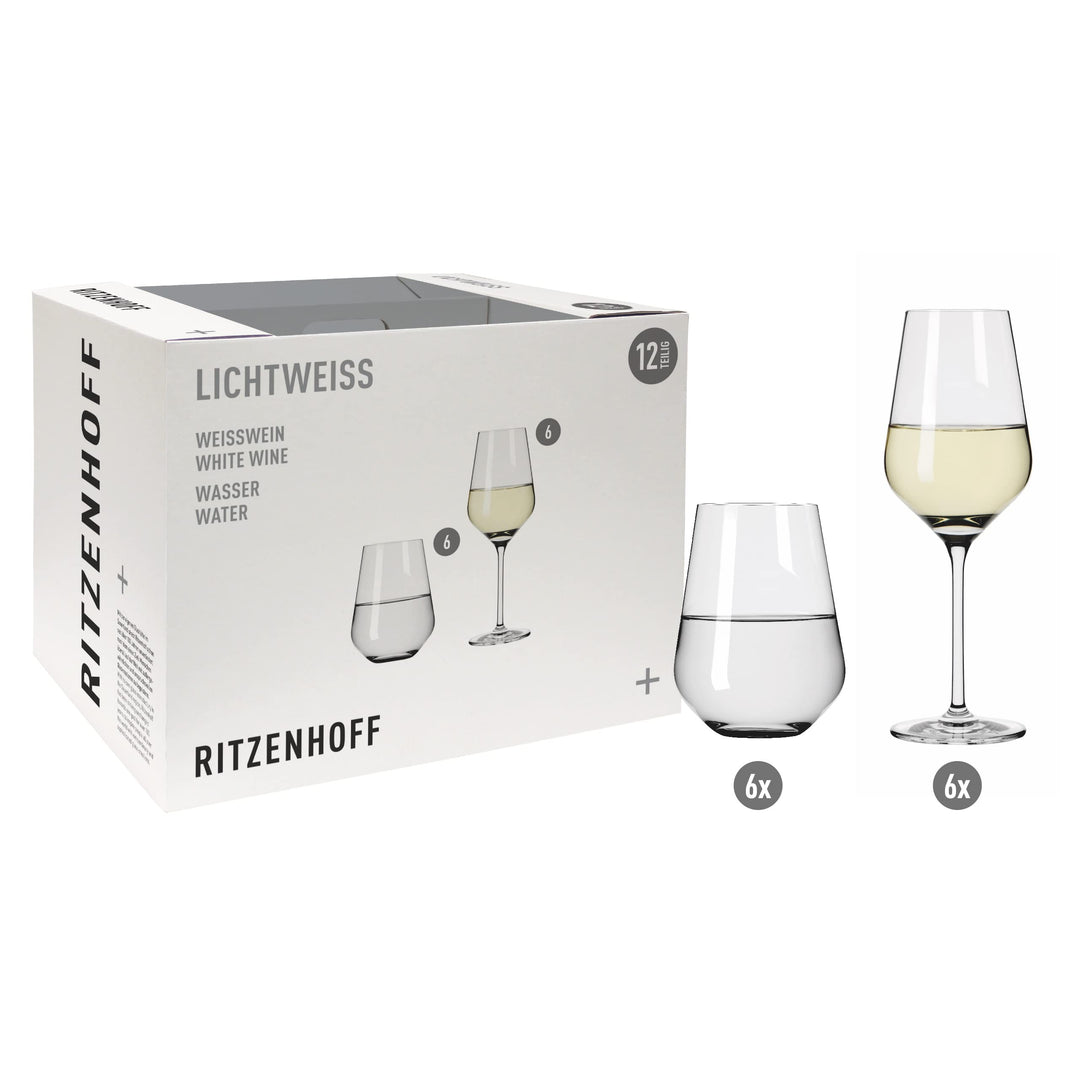 Ritzenhoff 6111012 Weisswein- und Wasserglas Set – Serie Lichtweiss 12 Stück, für 400 ml, stilvoll M