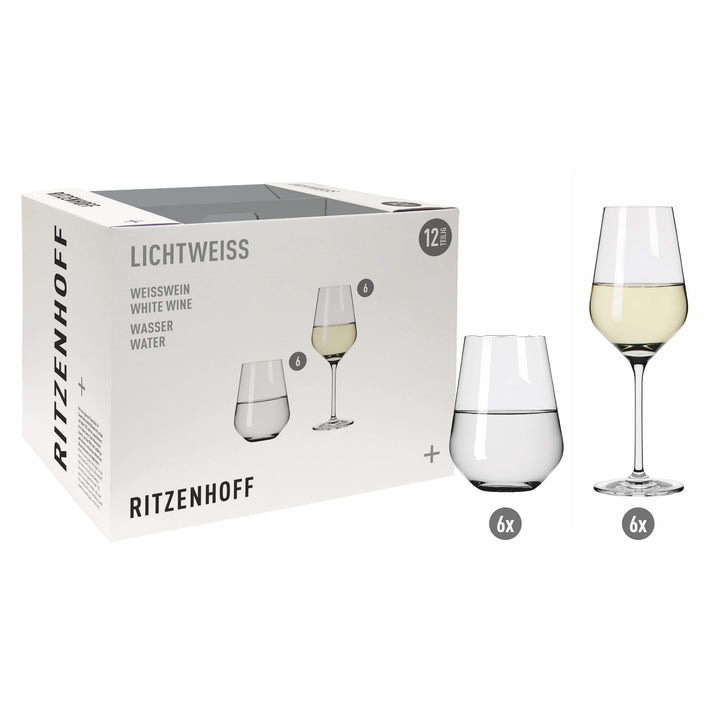 Ritzenhoff 6111012 Weisswein- und Wasserglas Set – Serie Lichtweiss 12 Stück, für 400 ml, stilvoll M