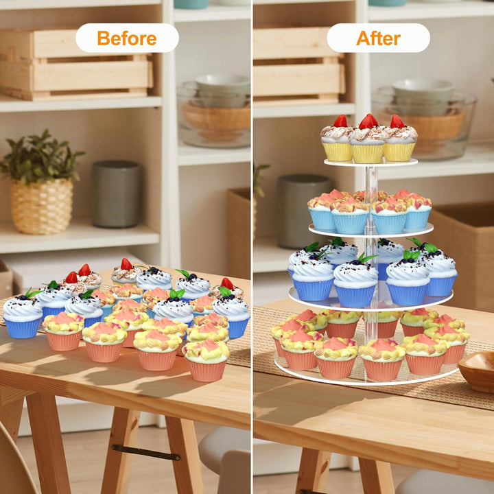 weddingwish 4-stufiger runder Cupcake-Ständer, Acryl-Cupcake-Display-Turm für 38 Cupcakes, klarer Cu