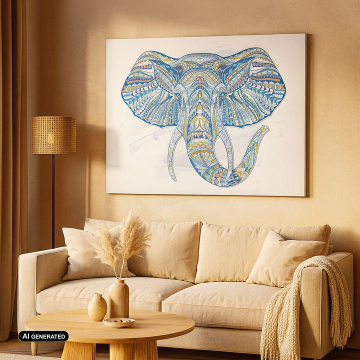 Bilder auf Leinwand 100x70cm Leinwandbild Elefant Muster Tierwelt Afrika Gross Wanddeko Bild Schlafz