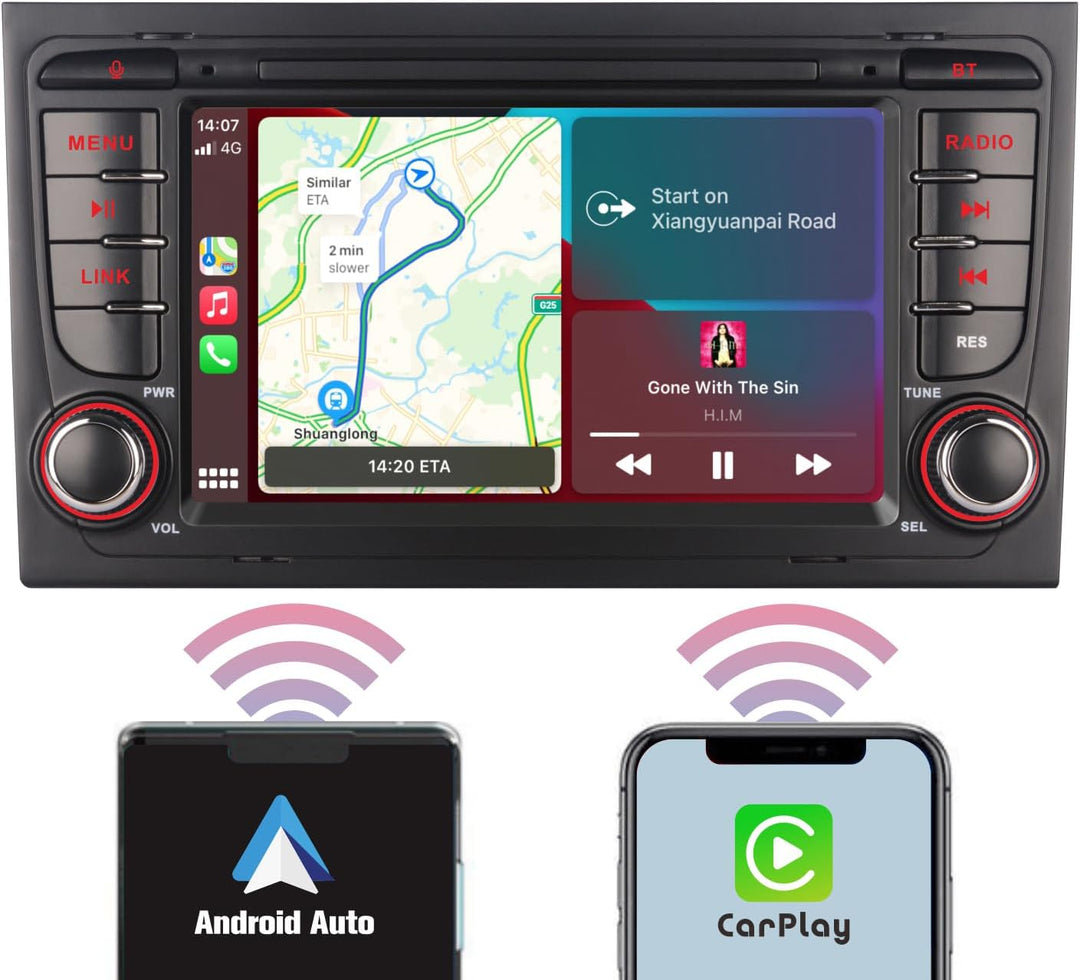 YZKONG Autoradio für Audi A4 S4 RS4 2003-2012 kompatibel mit dem drahtlosen Carplay Android Auto, 7