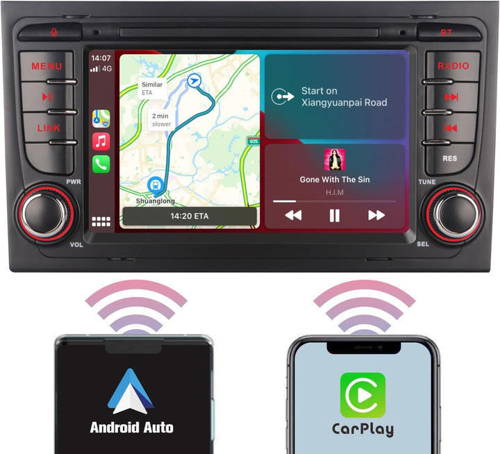 YZKONG Autoradio für Audi A4 S4 RS4 2003-2012 kompatibel mit dem drahtlosen Carplay Android Auto, 7