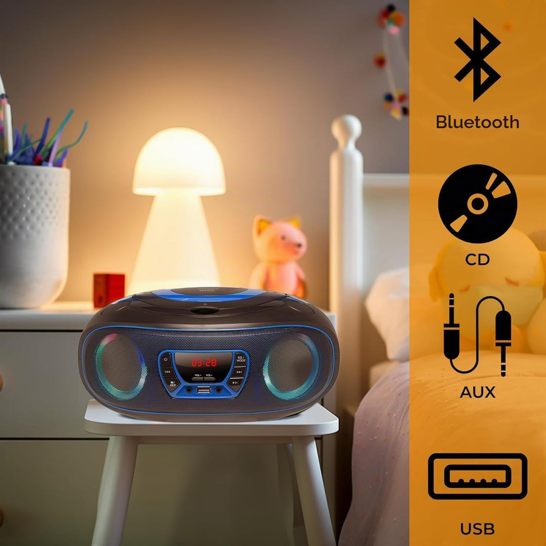 Denver TCL212BT Radio mit Bluetooth, Bluetooth Radio mit Lichteffekte, Tragbarer CD player, AUX, USB