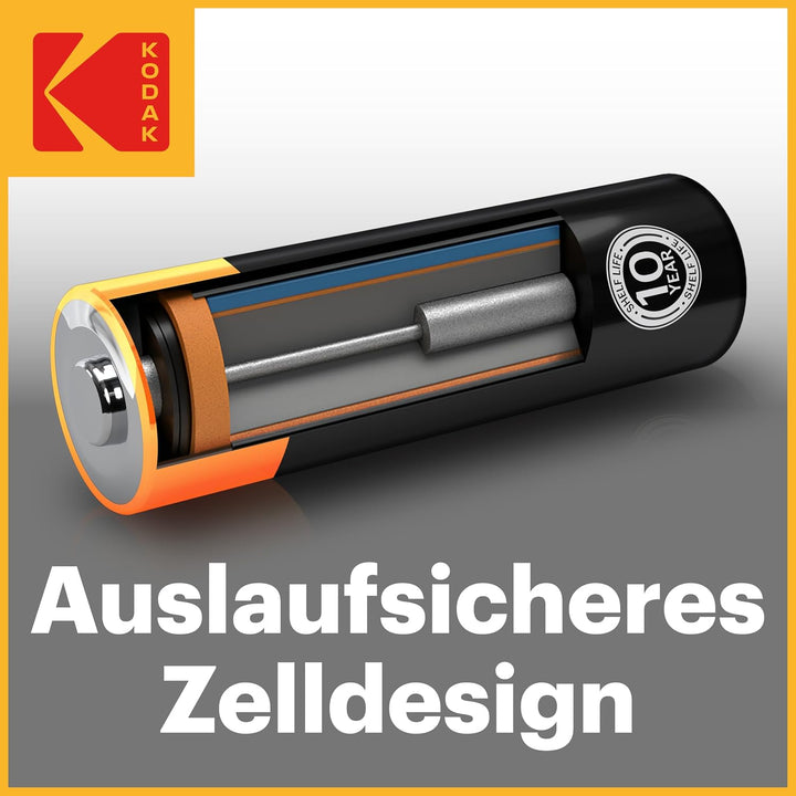 KODAK AA Alkali Batterien 1,5V (40 Stück) Hochleistungsbatterien Bis Zu 145% längere Lebensdauer, 10
