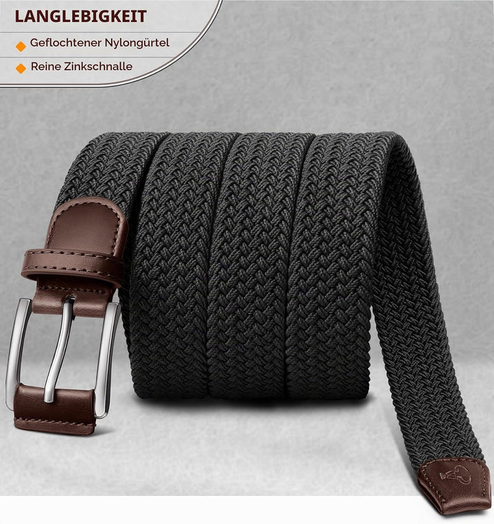 BULLIANT Elastischer Flechtgürtel 2er, Gürtel Herren Damen Stoffgürtel Geflochten Stretchgürtel Golf