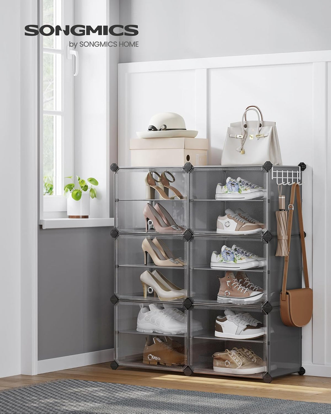 SONGMICS Schuhregal, Schuhschrank, für Garderobe und Eingangsbereich, anpassbar, 10 Fächer, für bis