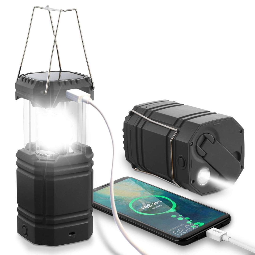 LED Campinglampe Solar, Wasserdicht LED Camping Laterne, Notfallleuchte mit Handkurbel, Eingebaute 3