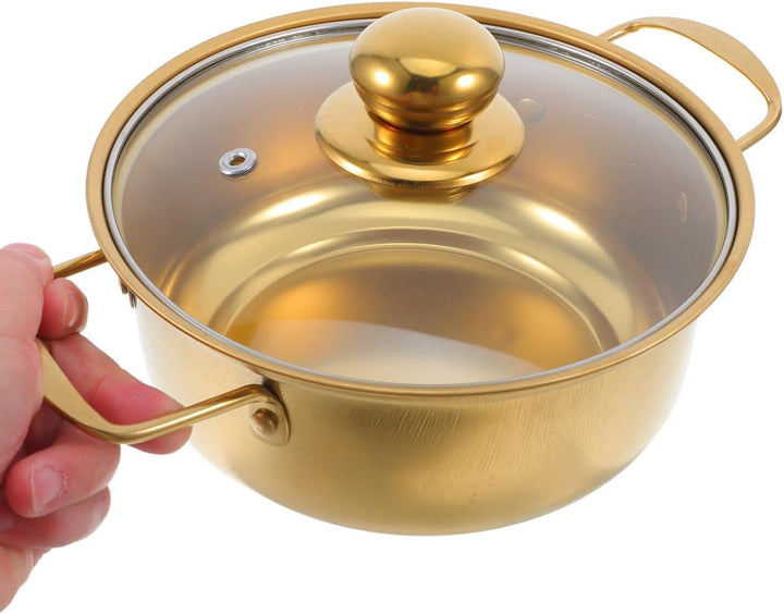 BESTYASH Induktionsgeeigneter Edelstahl Ramen Topf Mit Glasdeckel Goldene Kleine Kochpfanne Doppelte