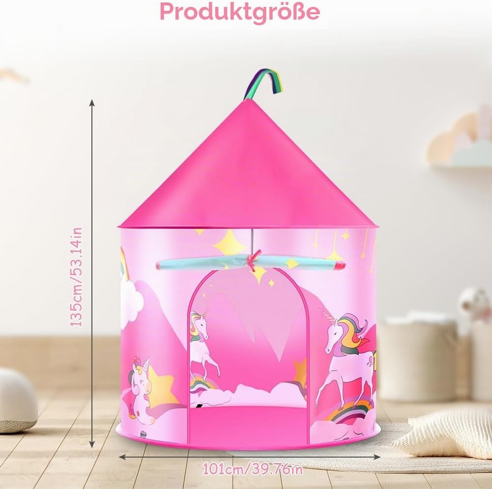 HOTUT Kinder Spielzelt, Prinzessin Zelt Rosa, Kinderzelt Indoor Outdoor mit lichtern und Aufkleber,
