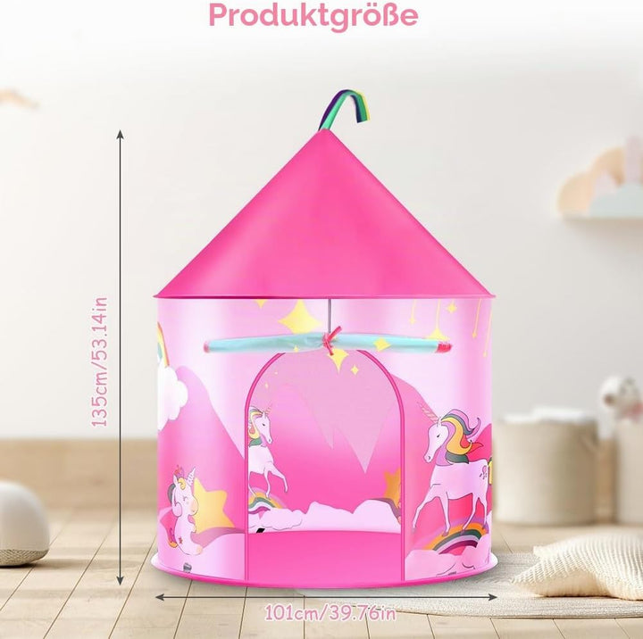 HOTUT Kinder Spielzelt, Prinzessin Zelt Rosa, Kinderzelt Indoor Outdoor mit lichtern und Aufkleber,