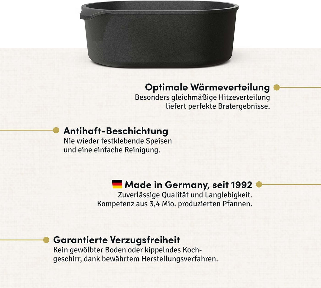 Hoffmann Bräter Induktion, 5,2 L – Aluminium-Handguss Bräter, Rechteckig, 28 x 17,5 cm, Keramische A