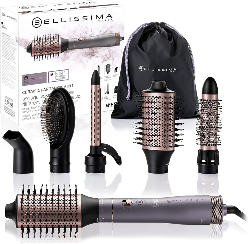 Bellissima Ceramic & Arganoil 6 in 1, Heissluftbürste, 6 Zubehörteile, Ionentechnologie, Bürsten mit