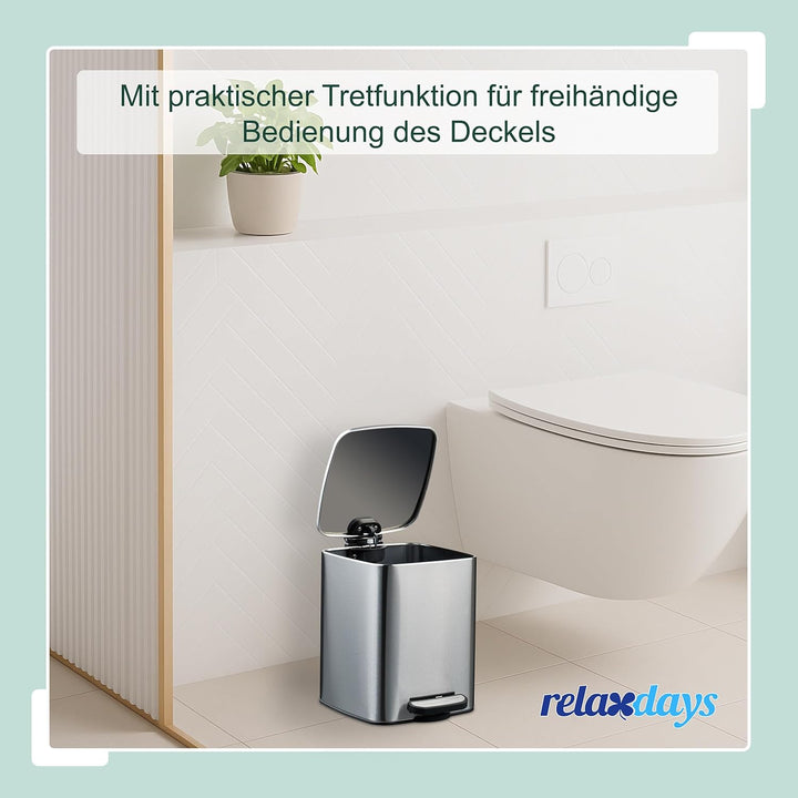 Relaxdays Kosmetikeimer, 6 L, Absenkautomatik, entnehmbarer Inneneimer, Metall, Bad Mülleimer, inkl.