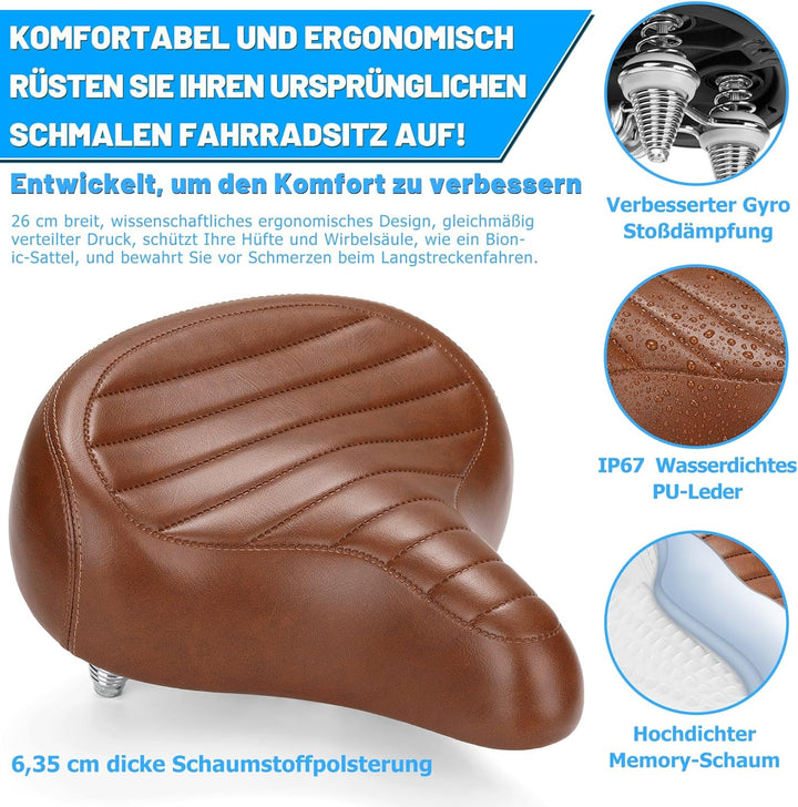 Bequemer Fahrradsattel für Herren & Damen, Breit Weich Fahrrad Sattel, Ergonomisch bequem Polster Fa