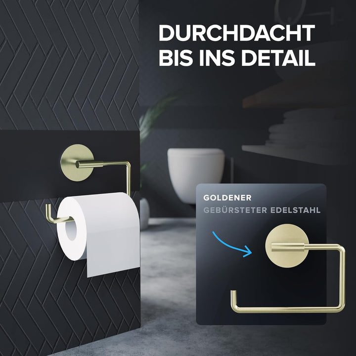 Toilettenpapierhalter Farstadsanden ohne Bohren Gold | selbstklebend Edelstahl | Klorollenhalter ohn