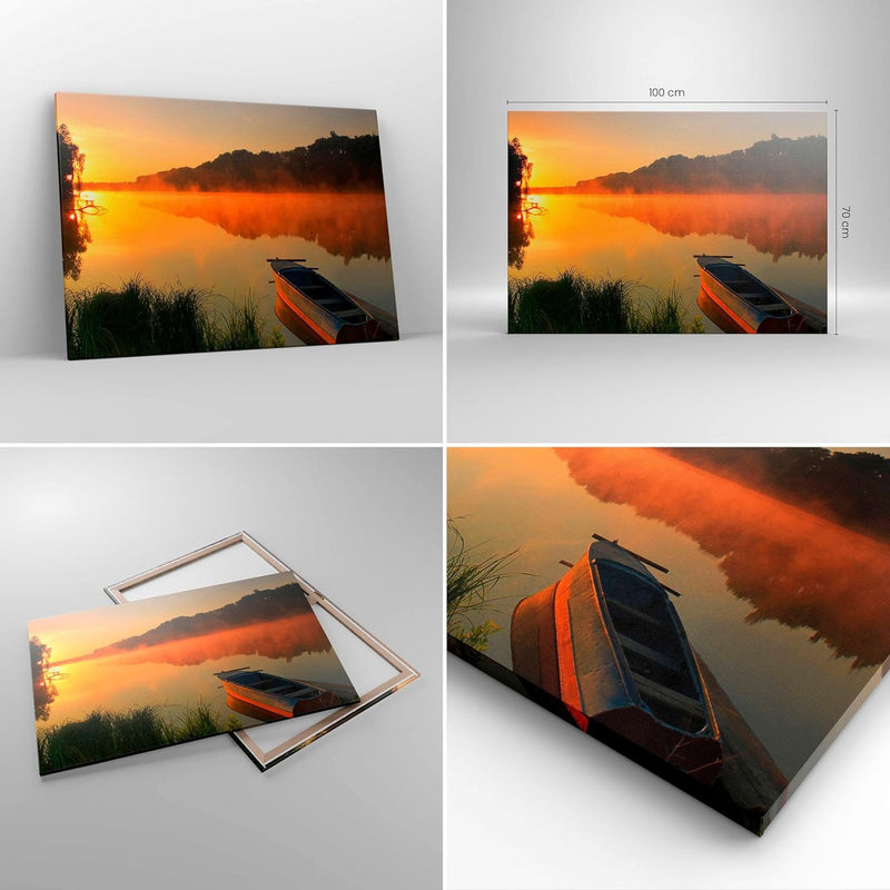 Bilder auf Leinwand 100x70cm Leinwandbild Morgen Nebel See Landschaft Gross Wanddeko Bild Schlafzimm