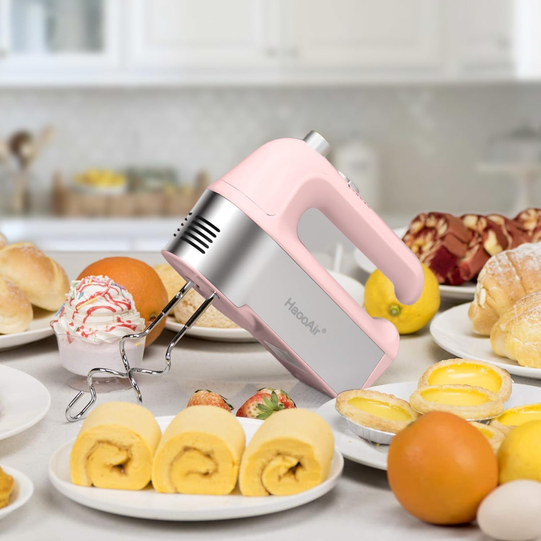 450W Elektro-Handmixer, 5-Gang-Handmixer mit Messbecher-aufbewahrung, 5 Edelstahl-Zubehör, Turbo-Boo