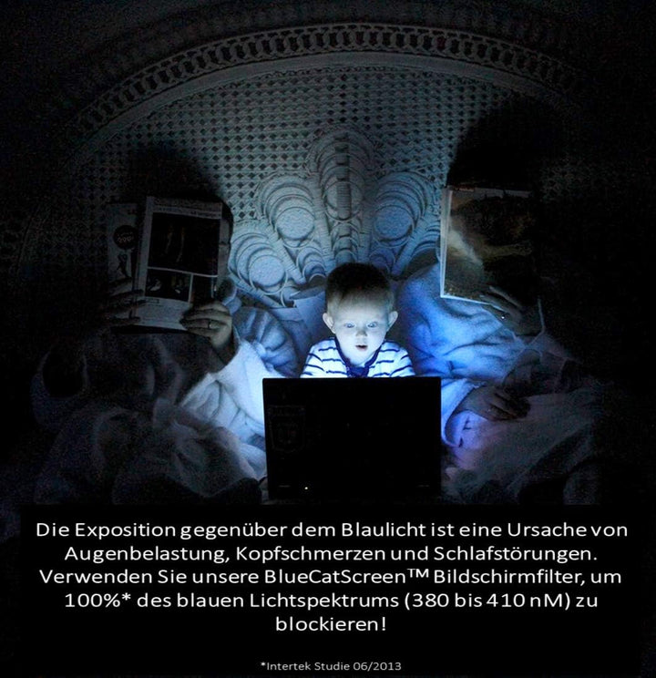 BlueCat Screen Displayschutzfolie | mit 100% Blaulichtfilter | Augenschutzfilter für LED Bildschirme