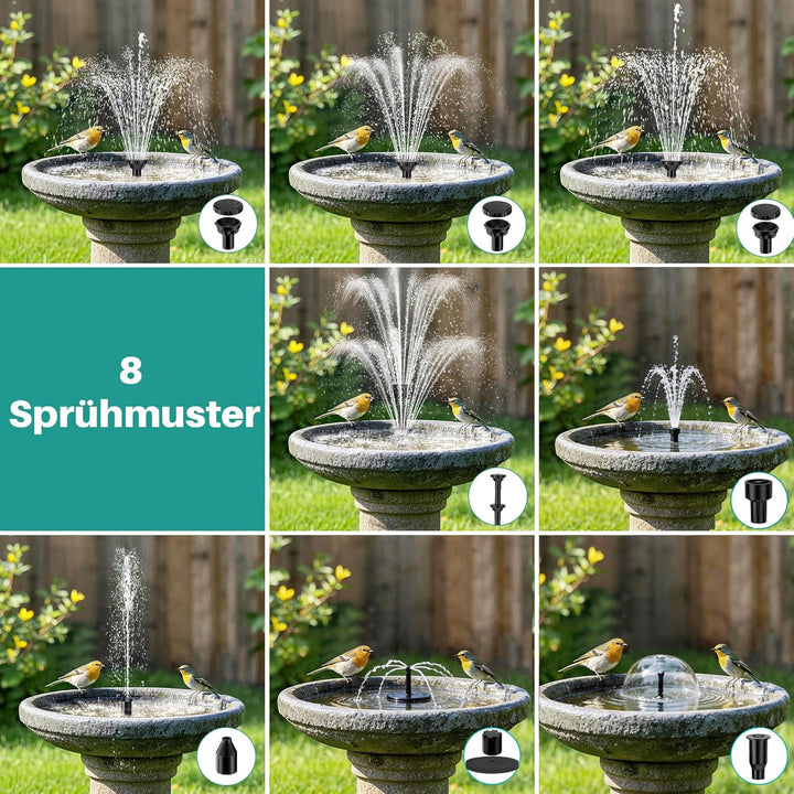 Biling Solar Springbrunnen für Aussen mit 3600mAh Akku Solarbrunnen mit Glas Panel, Solar Teichpump