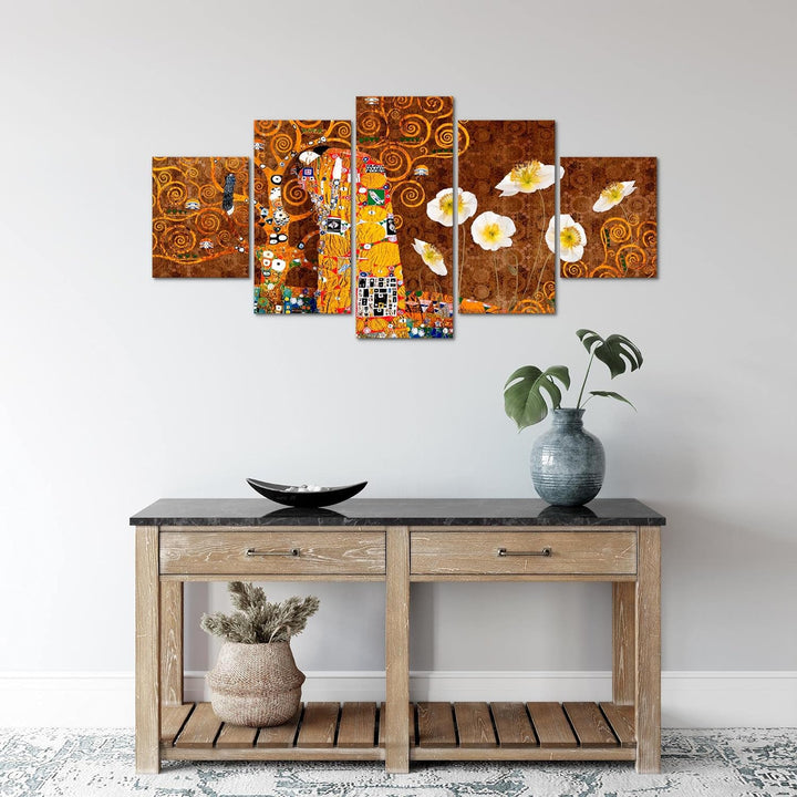 Runa Art Wandbilder Gustav Klimt der Kuss 5 Teilig Bild auf Vlies Leinwand Deko Wohnzimmer Collage G