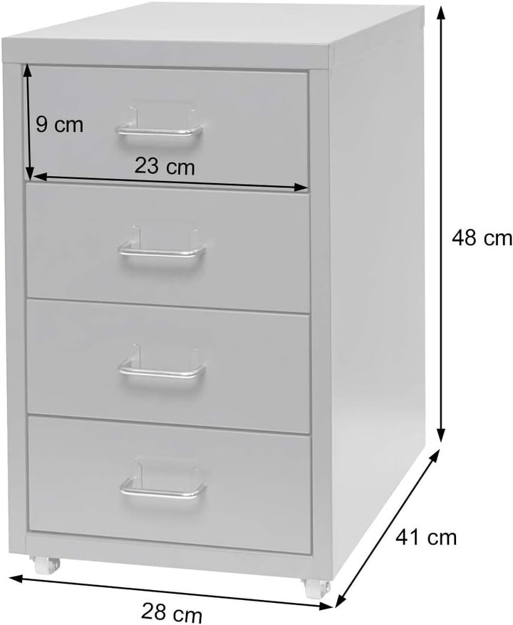 PROREGAL Rollcontainer Housten HxBxT 48x28x41cm 4 Schubladen Weiss Schubladenschrank Stahlschrank Bü