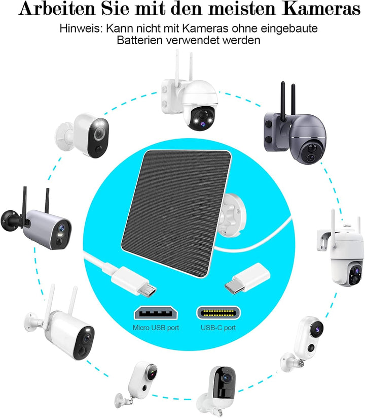 6W Solarpanel für drahtlose Überwachungskamera im Freien,2 Pack 5V IP65 wasserdichte Solarstromverso