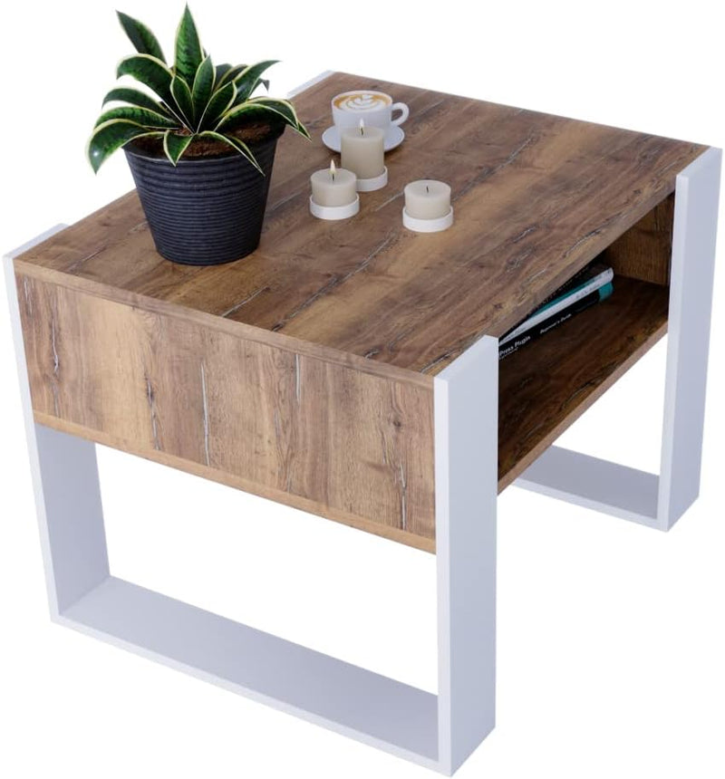 Couchtisch KARO rechteckiger Kaffeetisch aus Holz Modern Teetisch 65 x 53,6 45cm massiv und stabil (