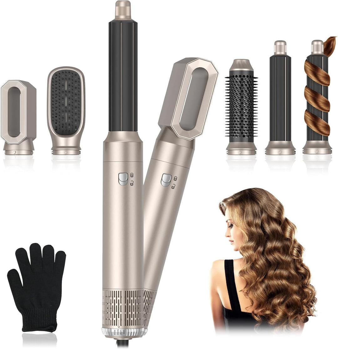 Journeyside 5-in-1 Airstyler Set 1000W, Professioneller Warmluftbürste mit Lockenstab&Glätteisen, Mu