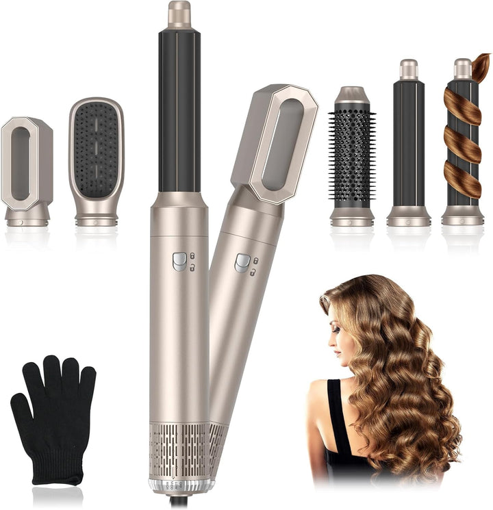 Journeyside 5-in-1 Airstyler Set 1000W, Professioneller Warmluftbürste mit Lockenstab&Glätteisen, Mu