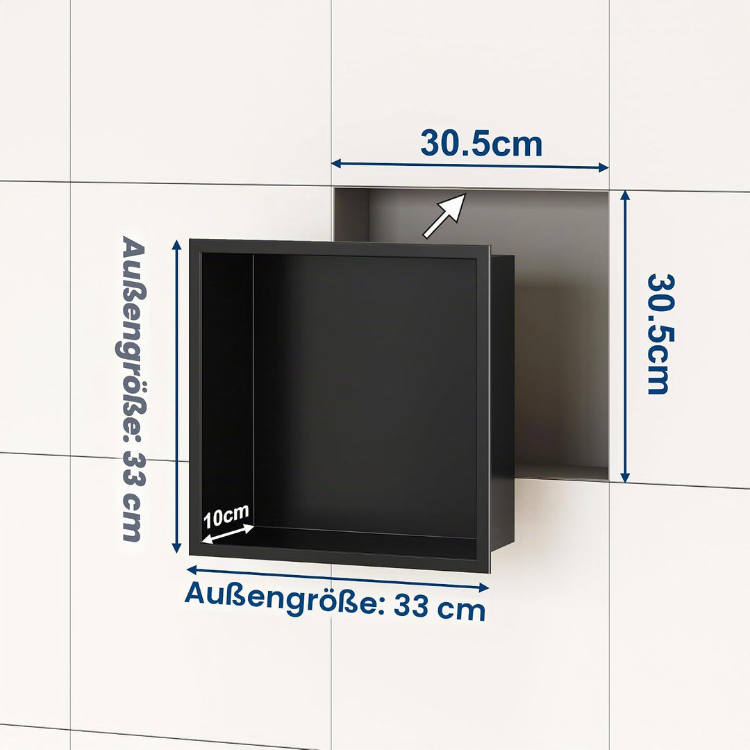 Neohomee Wandnische Dusche Edelstahl mit LED-Licht, Eingebettete Duschnische Schwarz Einzelregal Lag