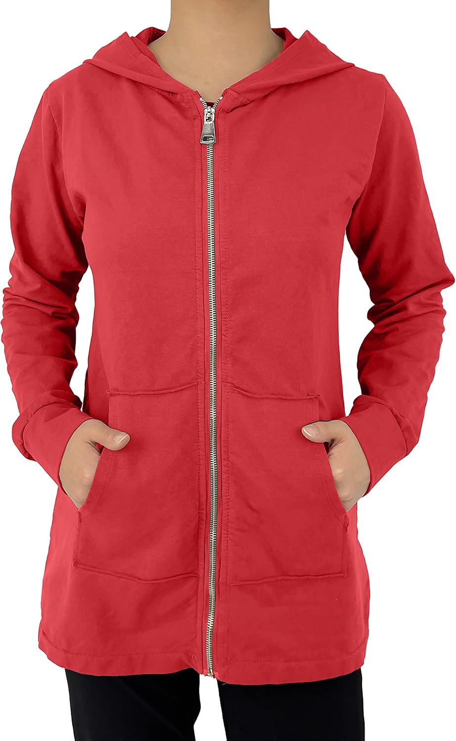 JOPHY & CO. Langes Sweatshirt für Frauen mit Kapuze, Reissverschluss und Taschen (cod. 9047) M Rot,
