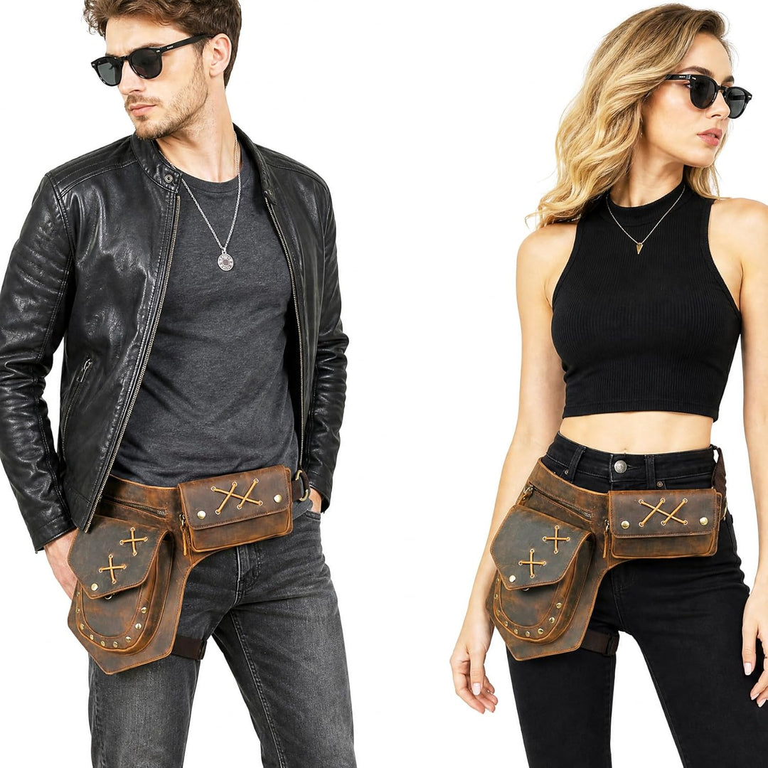 Herren Canvas + Leder Motorrad Reiten Tasche Beinbeutel Beintasche Aussenbeintasche Hüfttasche Drop