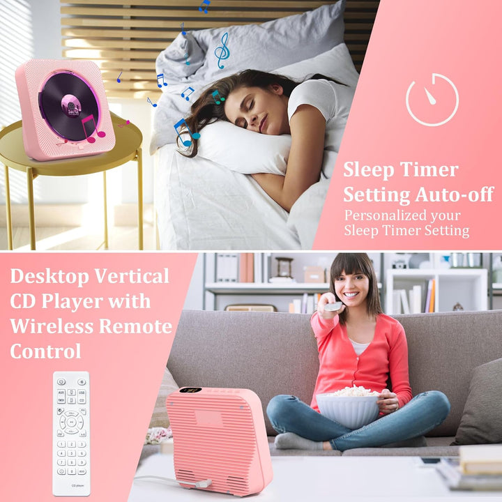 KOVCDVI CD Player mit Radio CD Player Bluetooth 5.1 mit 5W Dual Lautsprecher Wiedergabeleuchte Fernb