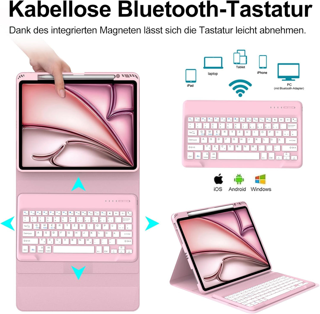 IVEOPPE Tastatur für iPad Air 13" M3 2025 Hülle mit Bluetooth magnetischer Deutsch QWERTZ Tastatur R