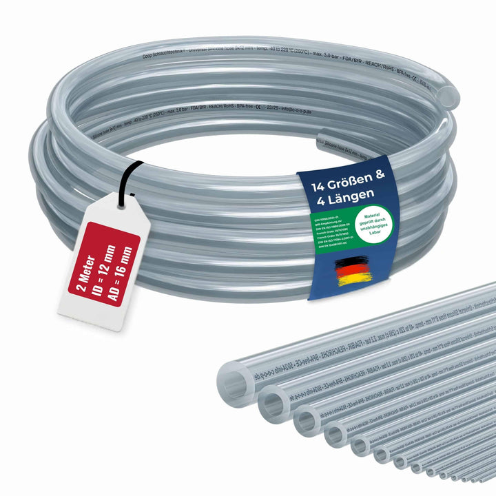 Silikonschlauch 12mm Innen-Ø | 2 Meter | hohe Qualität | lebensmittelecht | geschmacksneutral |-40 b