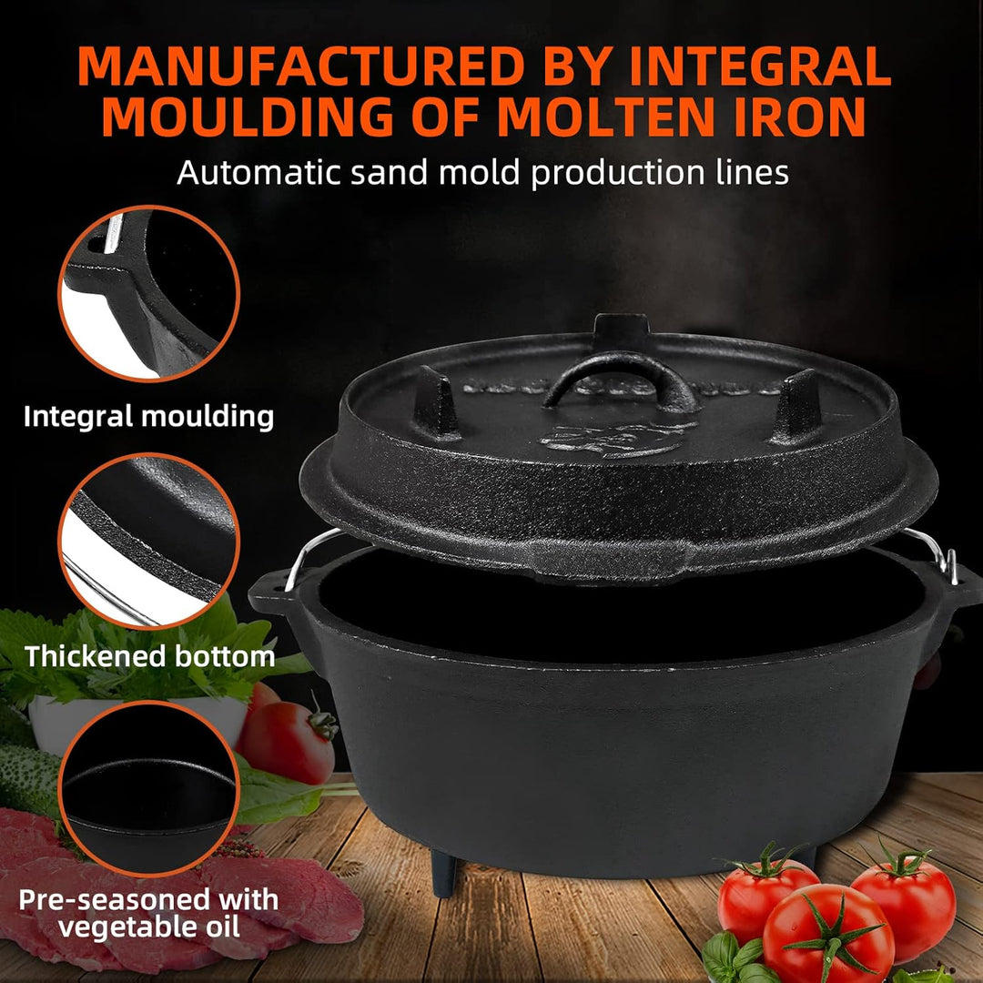 CCLIFE Dutch Oven Set 4/6/9 Liter Gusseisen Grilltopf mit Feuertopf Gusseisen Topf für Grill Camping