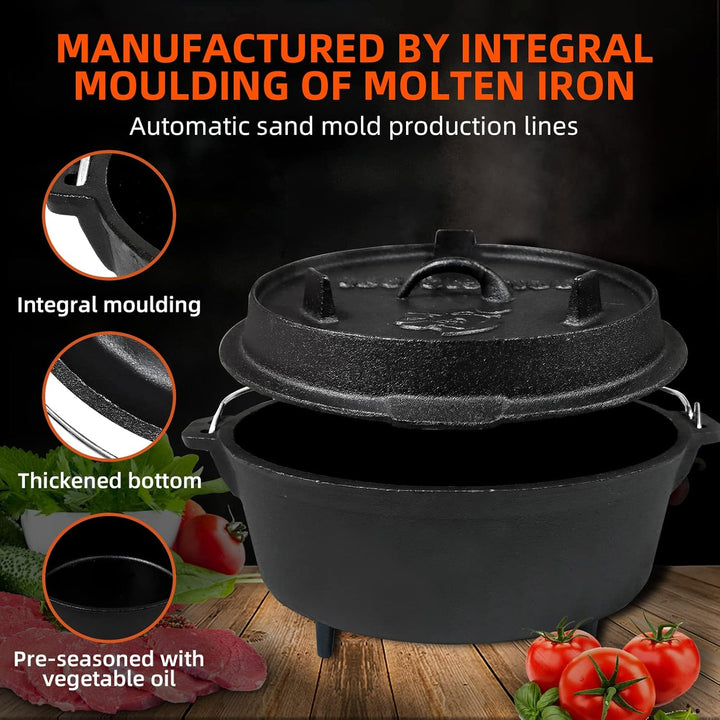 CCLIFE Dutch Oven Set 4/6/9 Liter Gusseisen Grilltopf mit Feuertopf Gusseisen Topf für Grill Camping