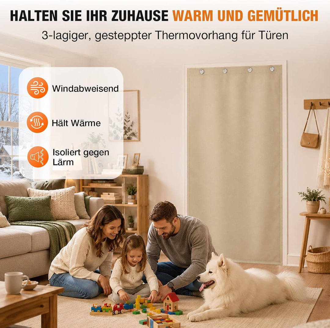 Lapalife Waterproof Wärmeschutzvorhang für Tür L210cmxB100,Thermo Türvorhang Winddichte Kältebeständ