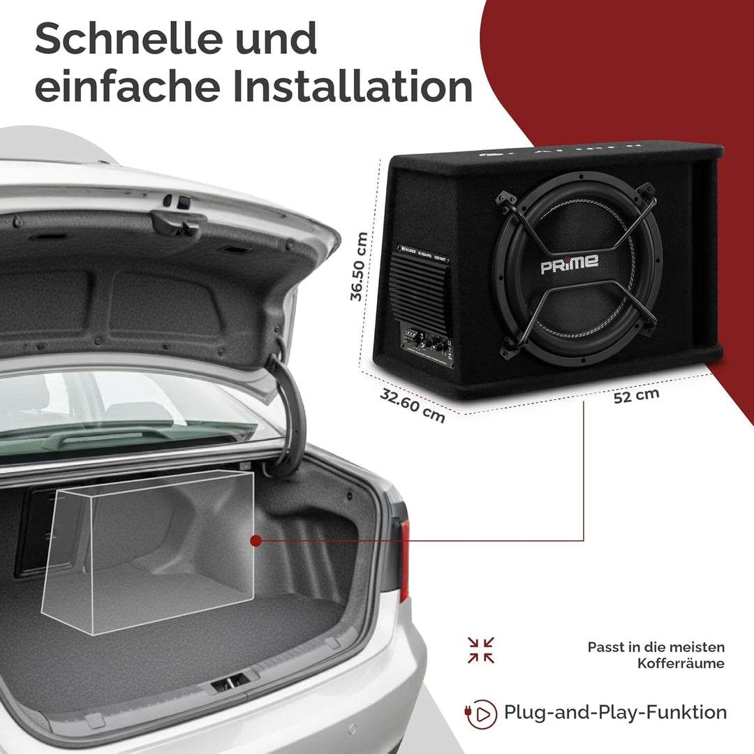 Caliber BC112SA-PRO Subwoofer Aktiv Set für Auto – 12 Zoll Bassbox mit Verstärker – 500W RMS – 1000W