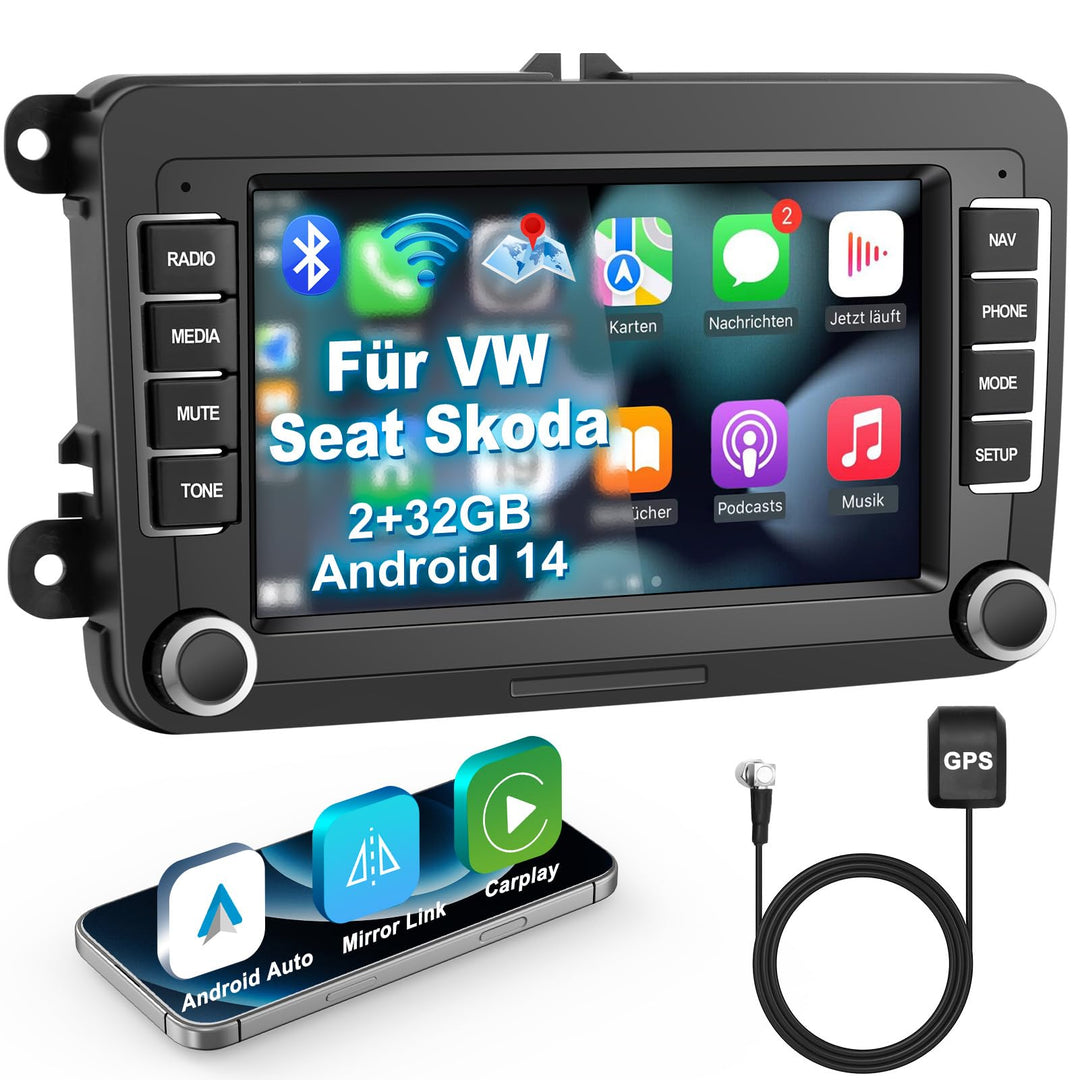 Bluetooth Autoradio mit Bildschirm für Golf 5 6 VW Polo T5 Passat Touran Seat mit Navi WLAN FM/AM, A