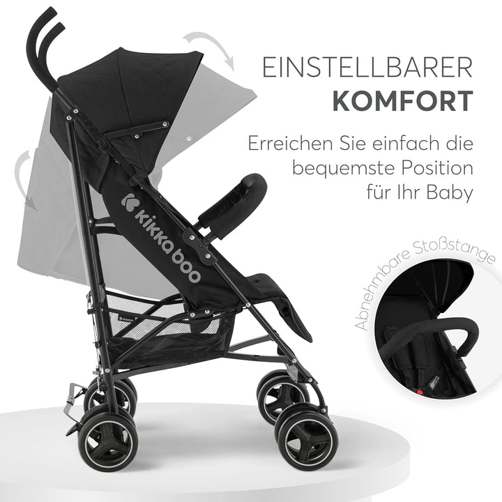 KikkaBoo BEETLE Kinderwagen, Kinderwagen bis 22 kg, faltbar, leicht, kompakt, Schwarz, Schwarz
