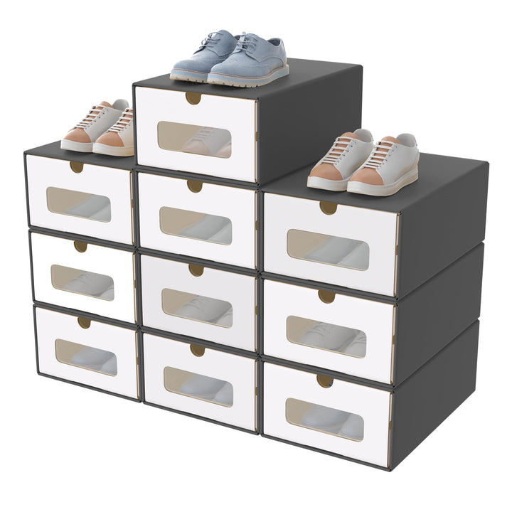Aufun 10er Stapelbar Schuhboxen aus Kraftpapier mit Deckel &amp; Transparent Sichtfenster, Praktische Sc