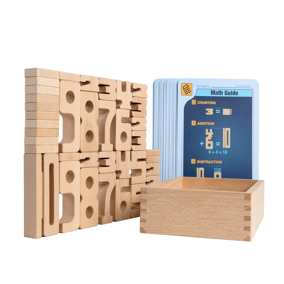 SumBlox Mini (Starter Set) - Set of 38 Mini STEM Solid Wood Educational Numbers, Including Wooden Bo