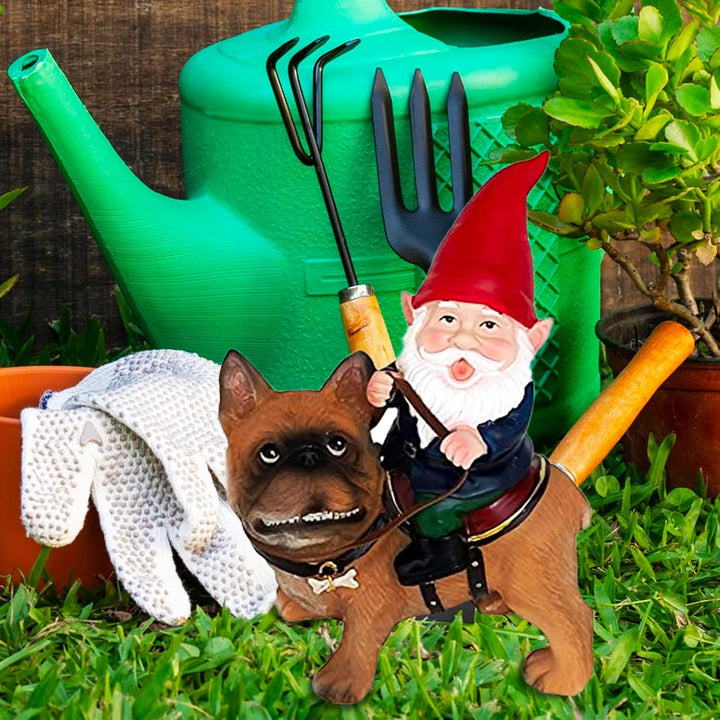 Funny Guy Mugs Gartenzwerg und eine französische Bulldogge Statue - Innen- und Aussenbereich Gartenz